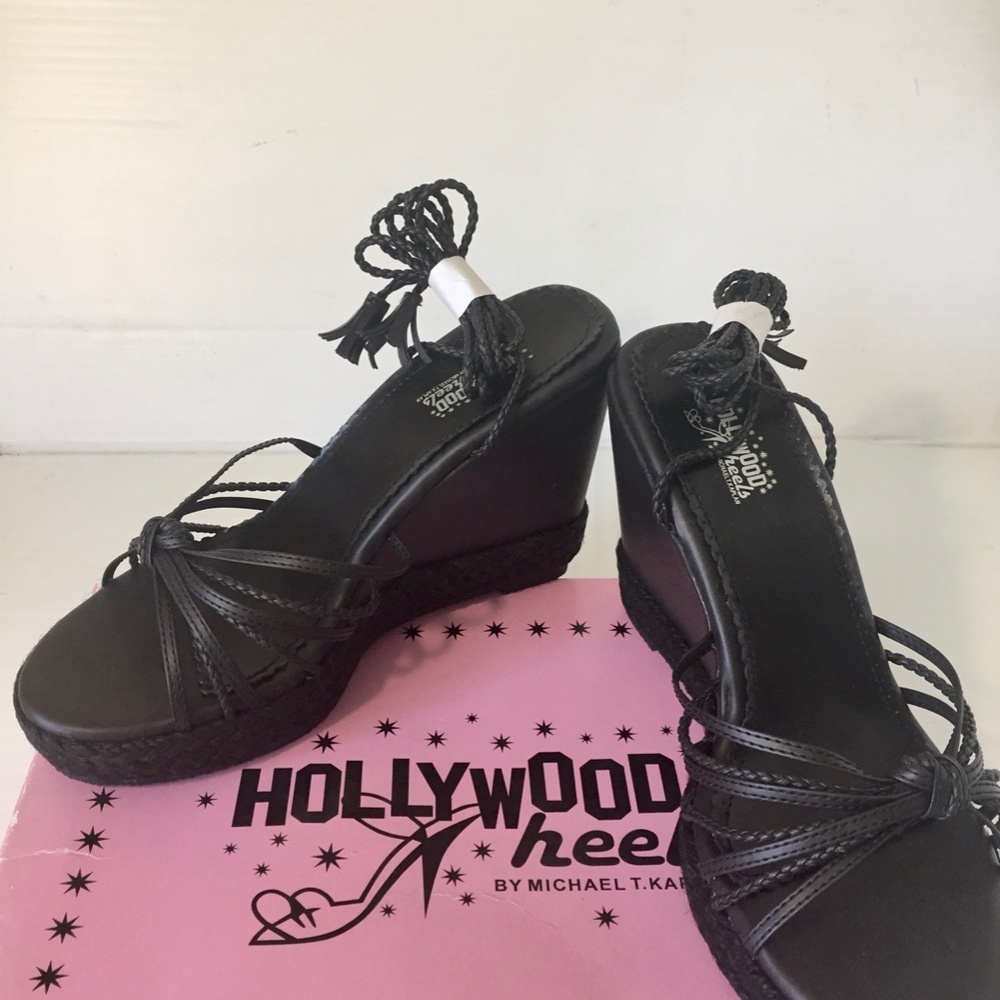 Hollywood Heels, Platform Wedge,  Size 7, black, 4.5 inch heel - new